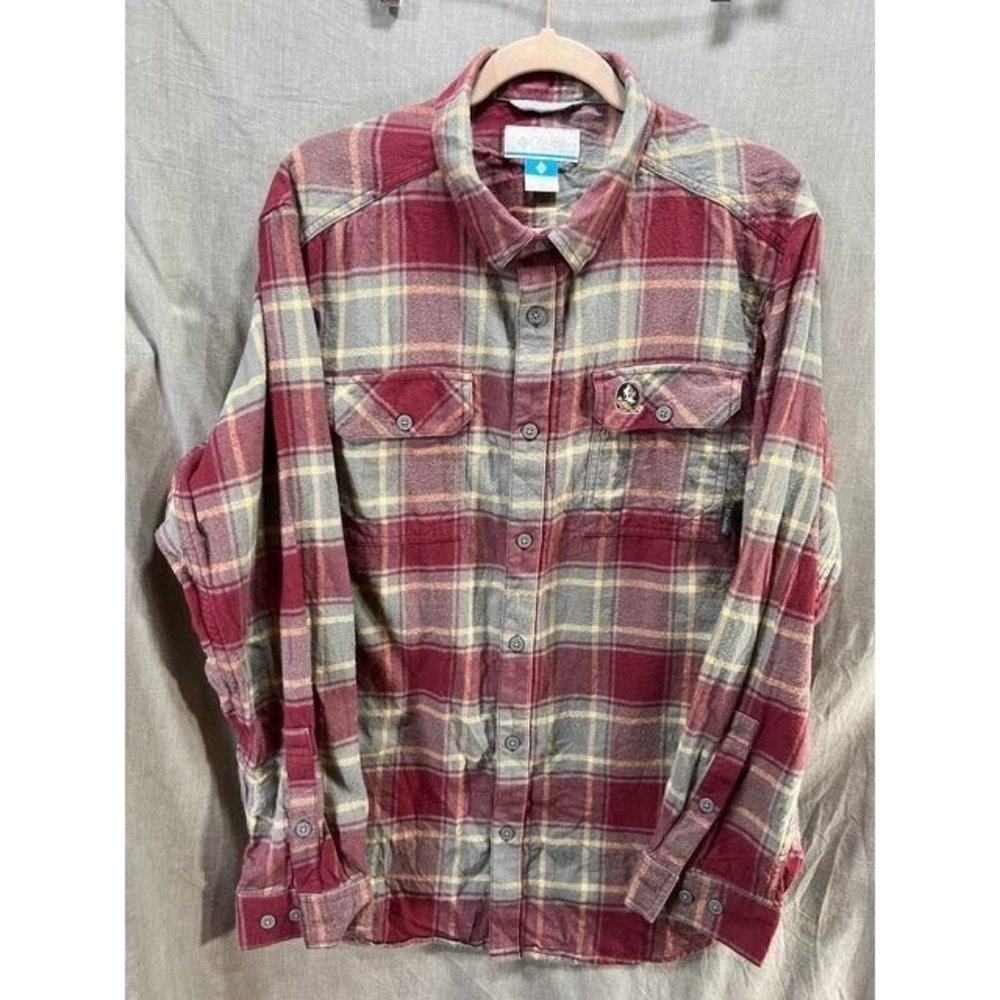 Florida Seminoles Columbia Button Up Shirt Adult L Red Plaid Long Sleeve Mens.